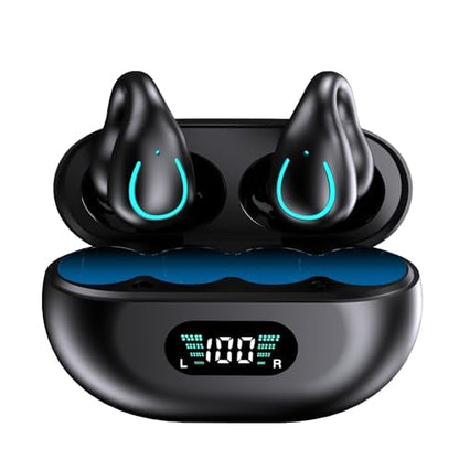 Open-Ear Wireless Headphones Bluetooth Clip On Mini Earbuds Charging Case Ear Buds Sports Bone Conduction Headphones Earphones for Workout Driving Walking (Black)