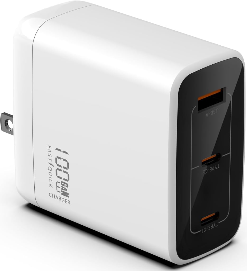 100W GaN Fast Charger – Dual USB-C + USB-A Power Adapter