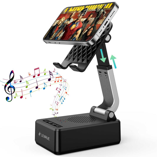 LENRUE Phone Stand with Bluetooth Speaker – Flexible & Clear Sound
