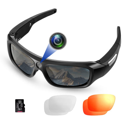 FlyGift 4K 2160P FHD Sports & Action Video Camera Camera Sunglasses with UV400 Protection Polarized Lenses+Clear/Dazzle Yellow Lens for for Outdoor Sports(64GB TF Card Included)