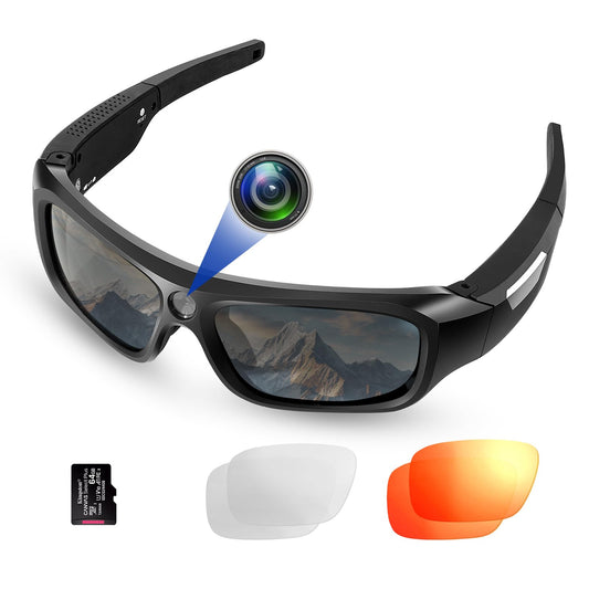FlyGift 4K 2160P FHD Sports & Action Video Camera Camera Sunglasses with UV400 Protection Polarized Lenses+Clear/Dazzle Yellow Lens for for Outdoor Sports(64GB TF Card Included)
